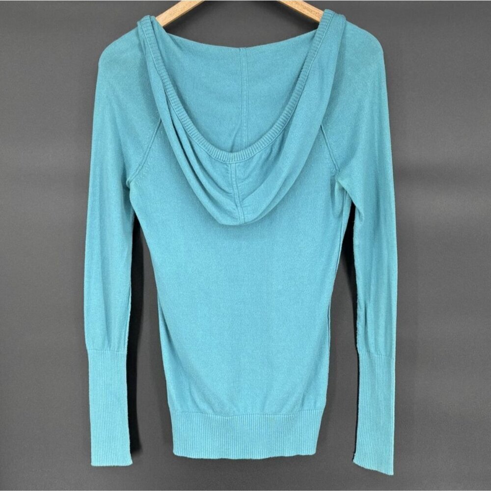 American Eagle Outfitters Women's V-Neck Hooded Sweater M Teal Logo Y2k Preppy - Picture 2 of 12